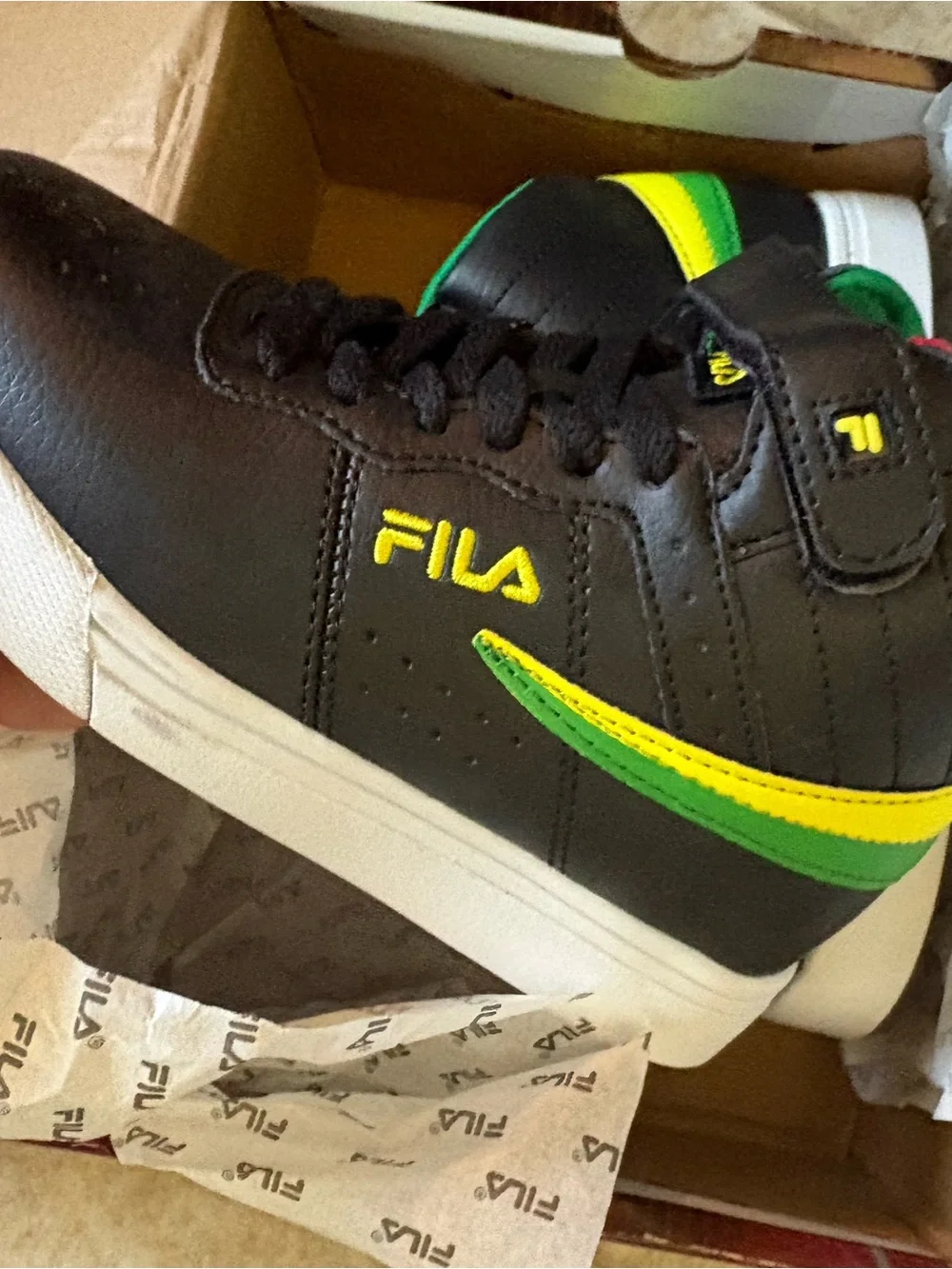 Fila Kids Black Sneakers with Yellow & Green Accents